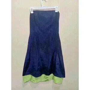 Kathlin Argiro Atelier Strapless Iridescent Blue w/Green Hem Cocktail Dress Sz 8